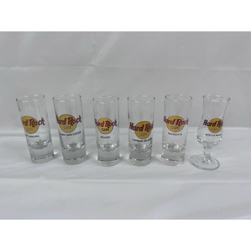 Hard Rock Cafe Shot Glasses Gatlinburg Miami Myrtle Beach Nagoya Cayman Islands